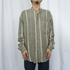 画像2: 90's ROBERT STOCK ストライプ柄 バンドカラー リネン×コットンシャツ L (2)