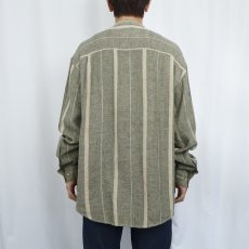 画像3: 90's ROBERT STOCK ストライプ柄 バンドカラー リネン×コットンシャツ L (3)