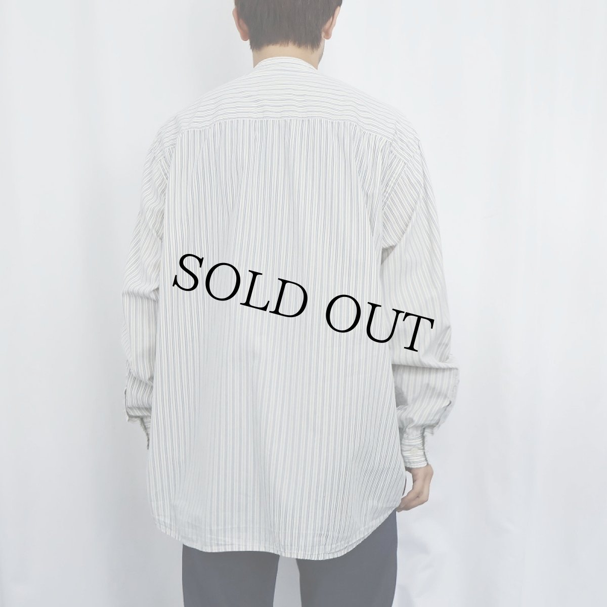 画像3: 90's Eddie Bauer ストライプ柄 バンドカラーコットンシャツ XL (3)