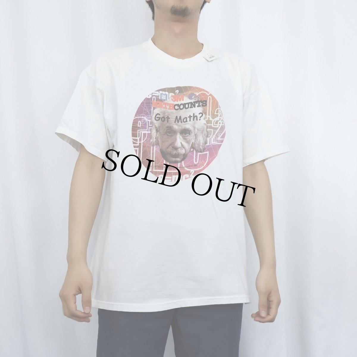 画像2: 90's Albert Einstein "Got Math?" 偉人プリントTシャツ L (2)