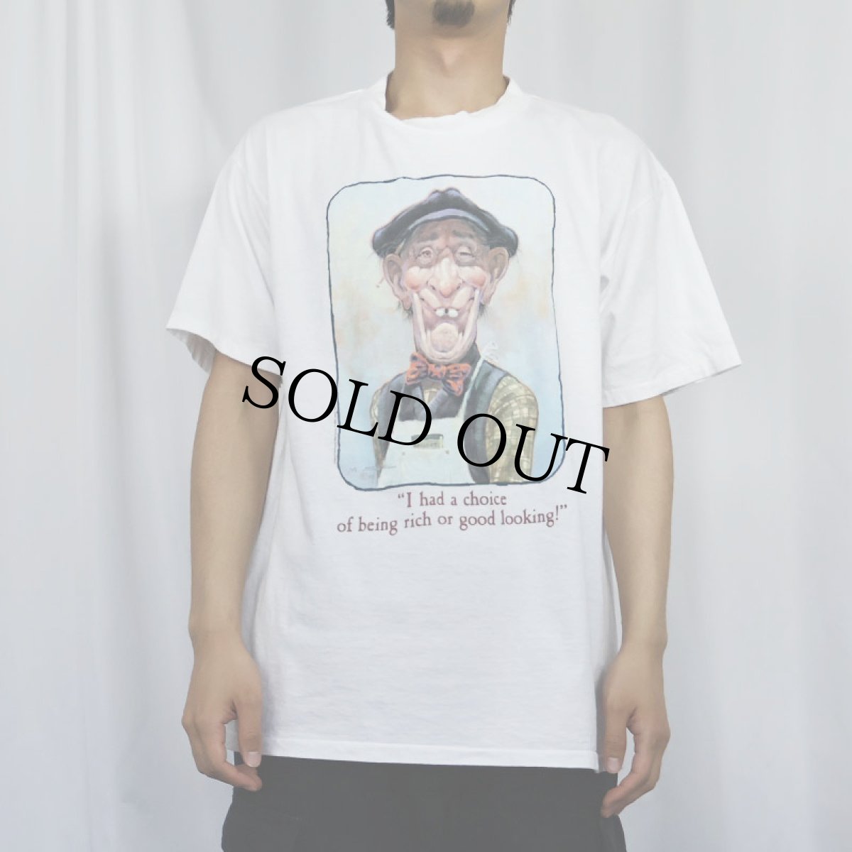 画像2: 90's Mike Scovel USA製 "I had a choice of rich or good looking!" イラストプリントTシャツ L (2)