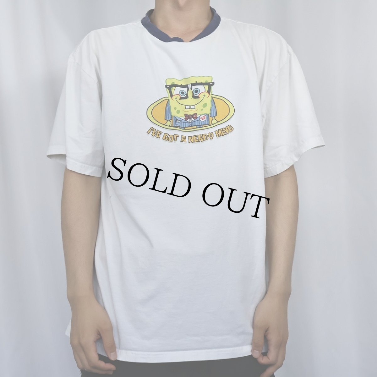 画像2: 2000's SpongeBob ”I'VE GOT A NERDY MiND" キャラクタープリント リンガーTシャツ XL (2)