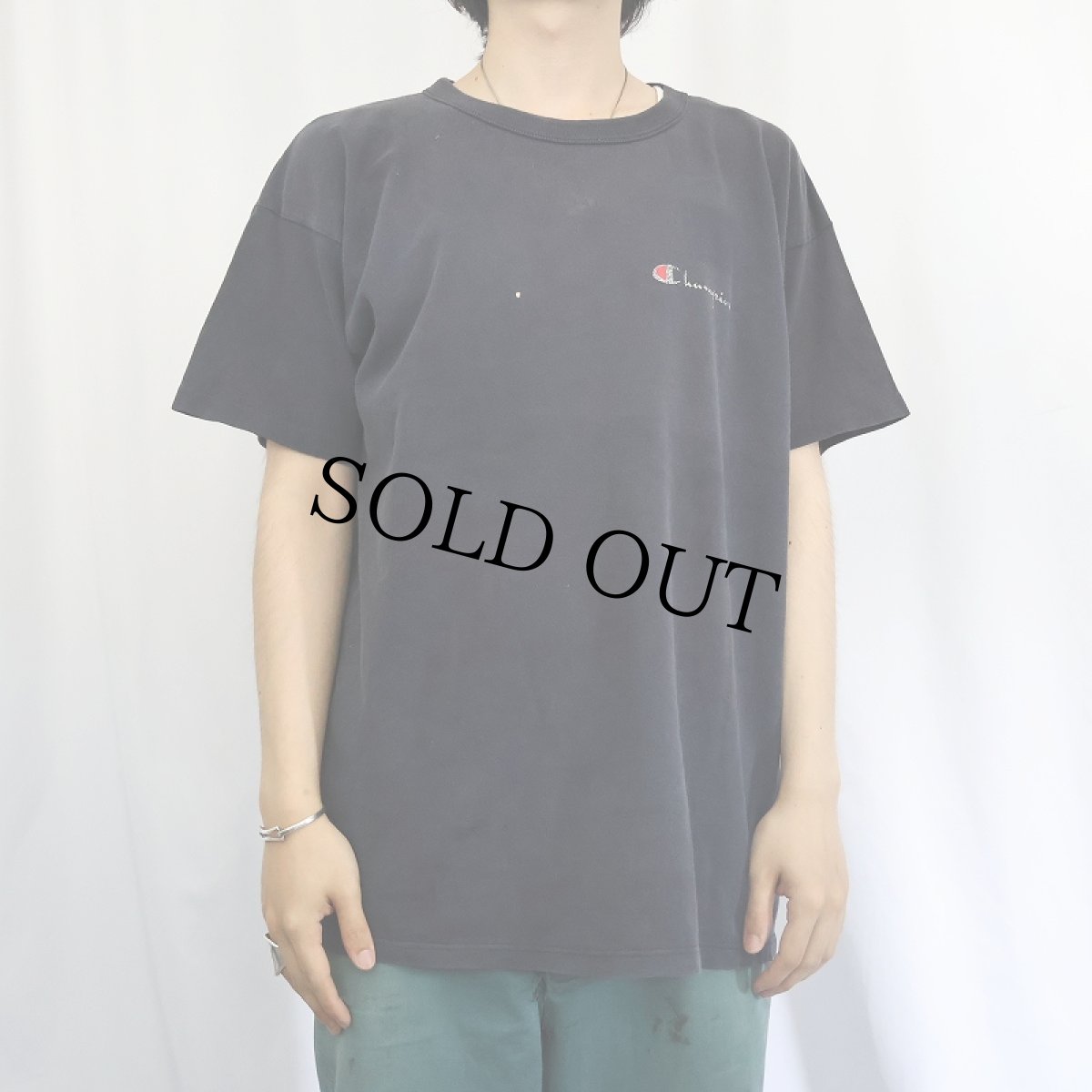 画像2: 80's Champion USA製 トリコタグ ロゴプリントTシャツ BLACK XL (2)