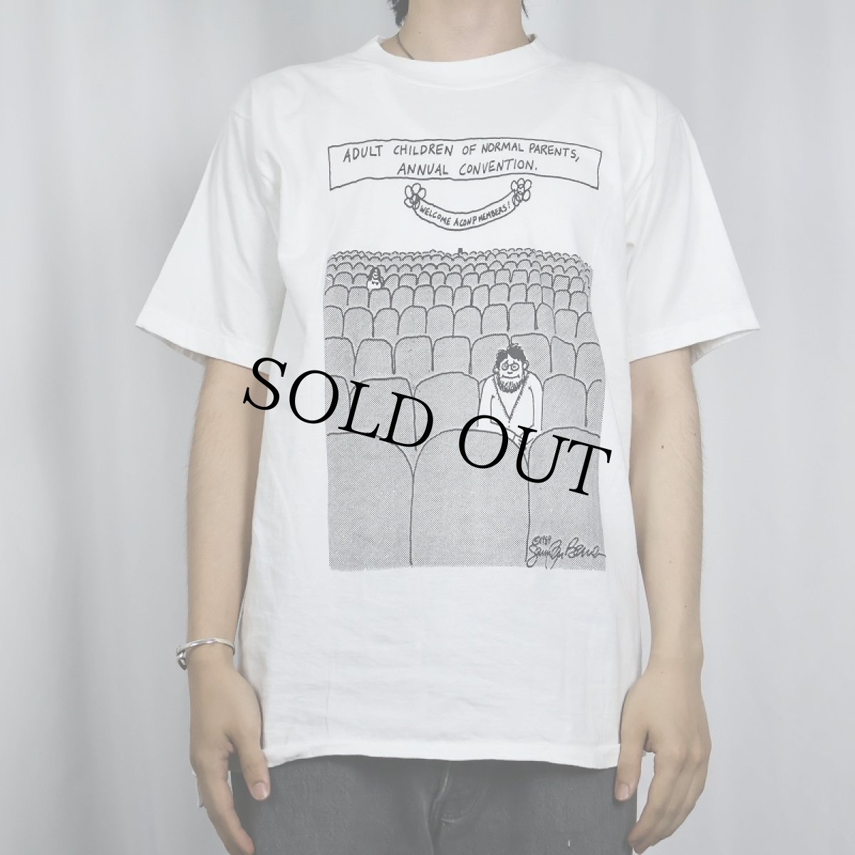 画像2: 80's "ADULT CHILDREN OF NORMAL..." シュールイラストプリントTシャツ L (2)