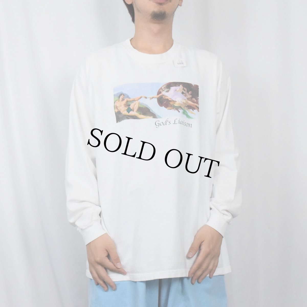 画像2: 90's Michelangelo アダムの創造 "God's Liaison" パロディプリントロンT L (2)