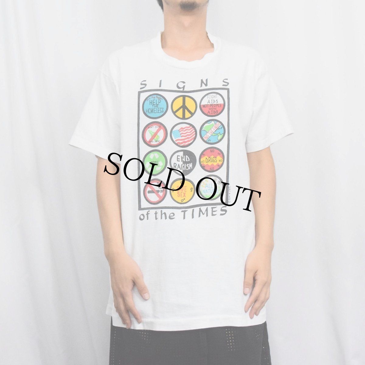 画像2: 90's USA製 "SIGNS of the TIMES" ピースマークプリントTシャツ XL (2)