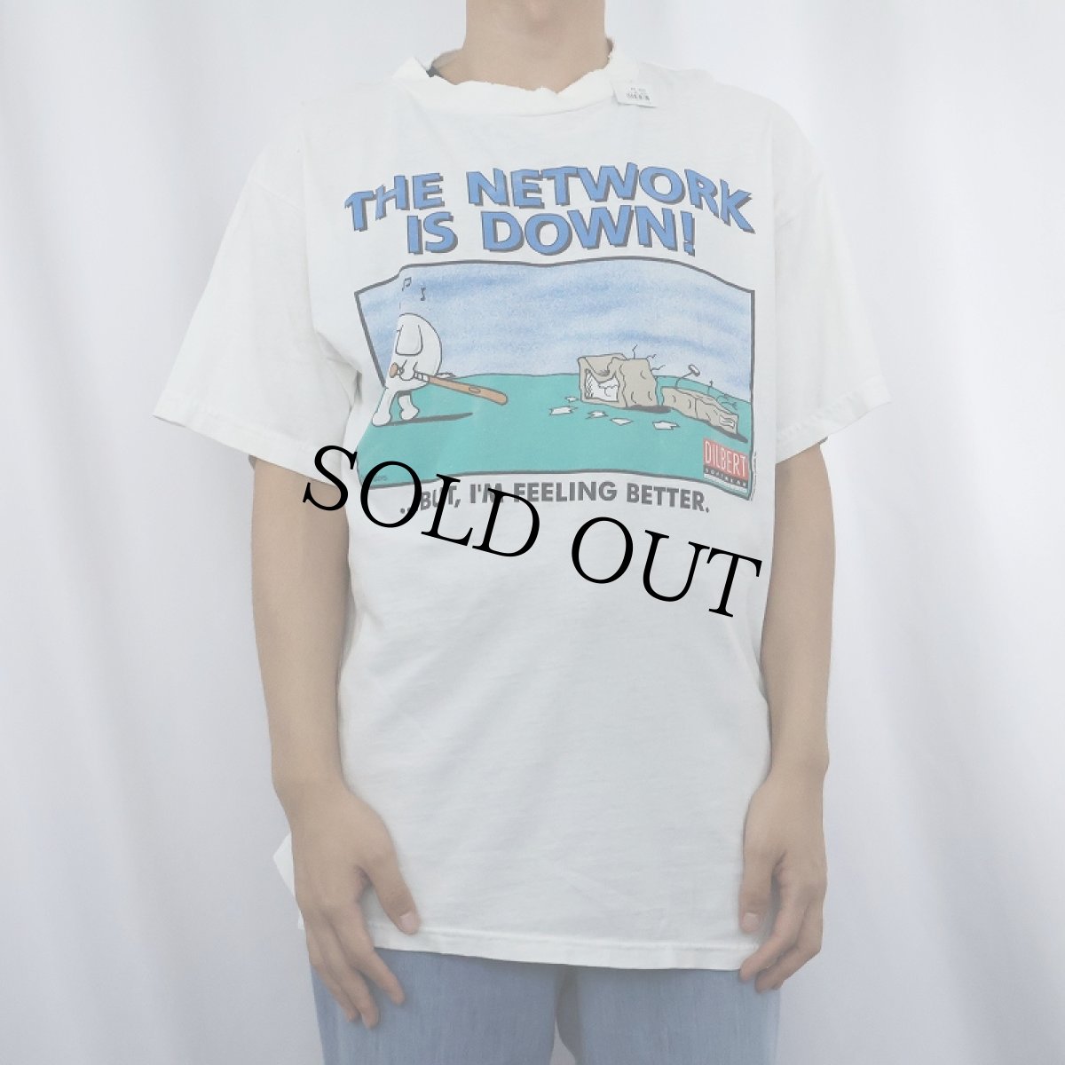 画像2: 90's〜 Dilbert "THE NETWORK IS DOWN!" シュールイラストプリントTシャツ (2)