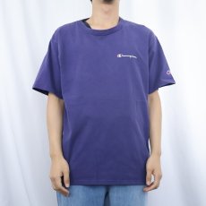 画像2: 80〜90's Champion USA製 青刺繍タグ 後期 ロゴプリントTシャツ NAVY L (2)