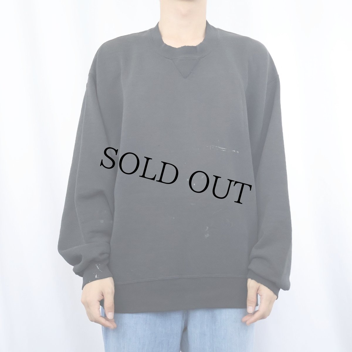 画像2: 90's RUSSELL ATHLETIC 前V 無地スウェット BLACK L (2)