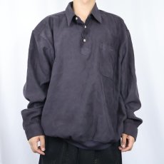 画像2: 90's John Blair フェイクスウェードプルオーバーシャツ BLACK (2)