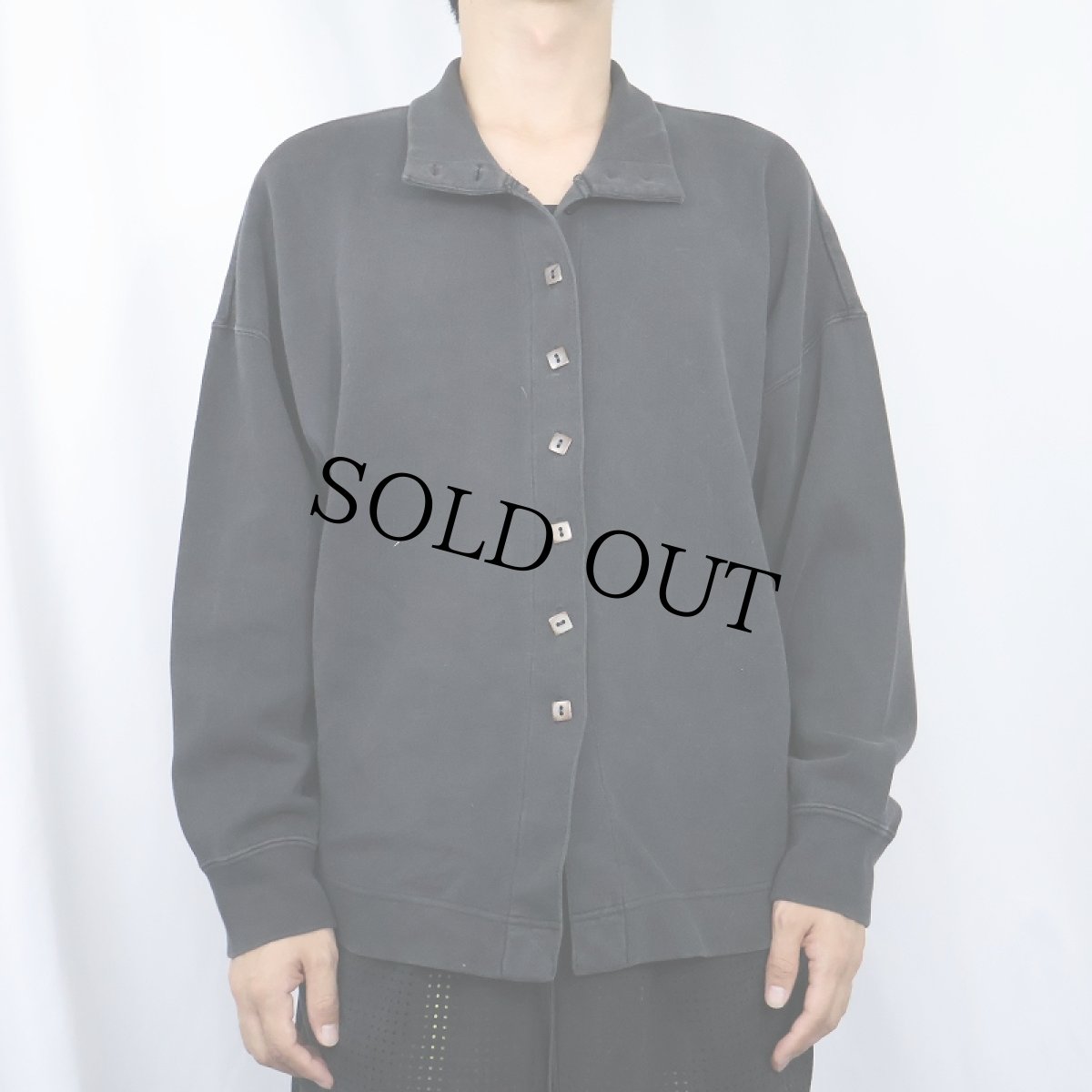 画像2: 90's Esprit ハイネックスウェットカーディガン BLACK L (2)