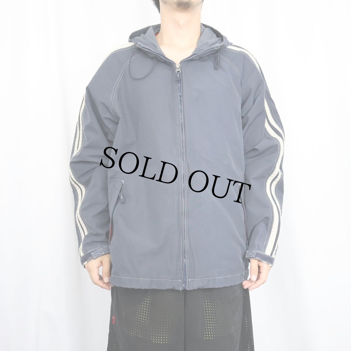 画像2: 90's GAP サイドライン ナイロン×コットンパーカー NAVY L (2)