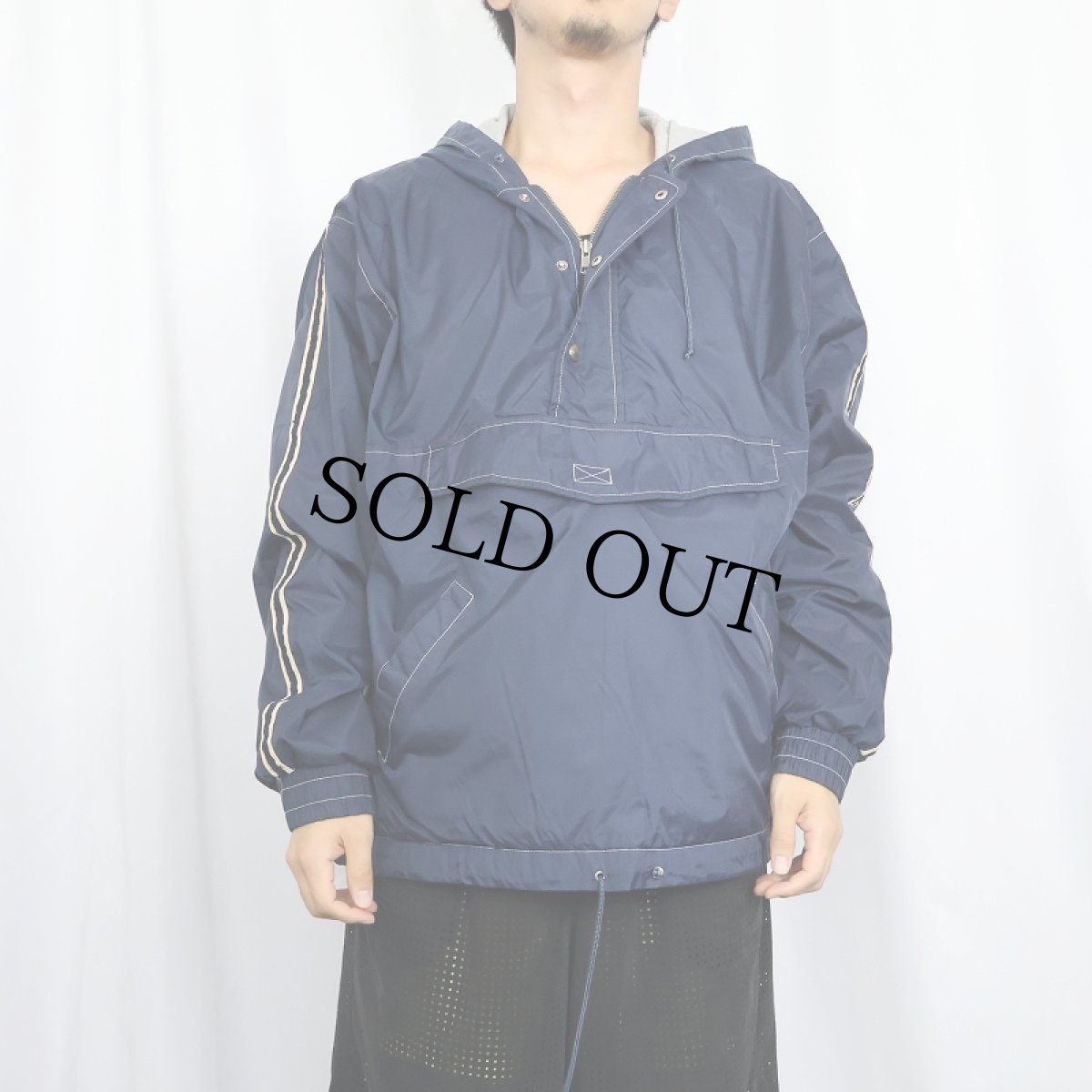 画像2: 90's GAP サイドライン ナイロンアノラックパーカー NAVY M (2)