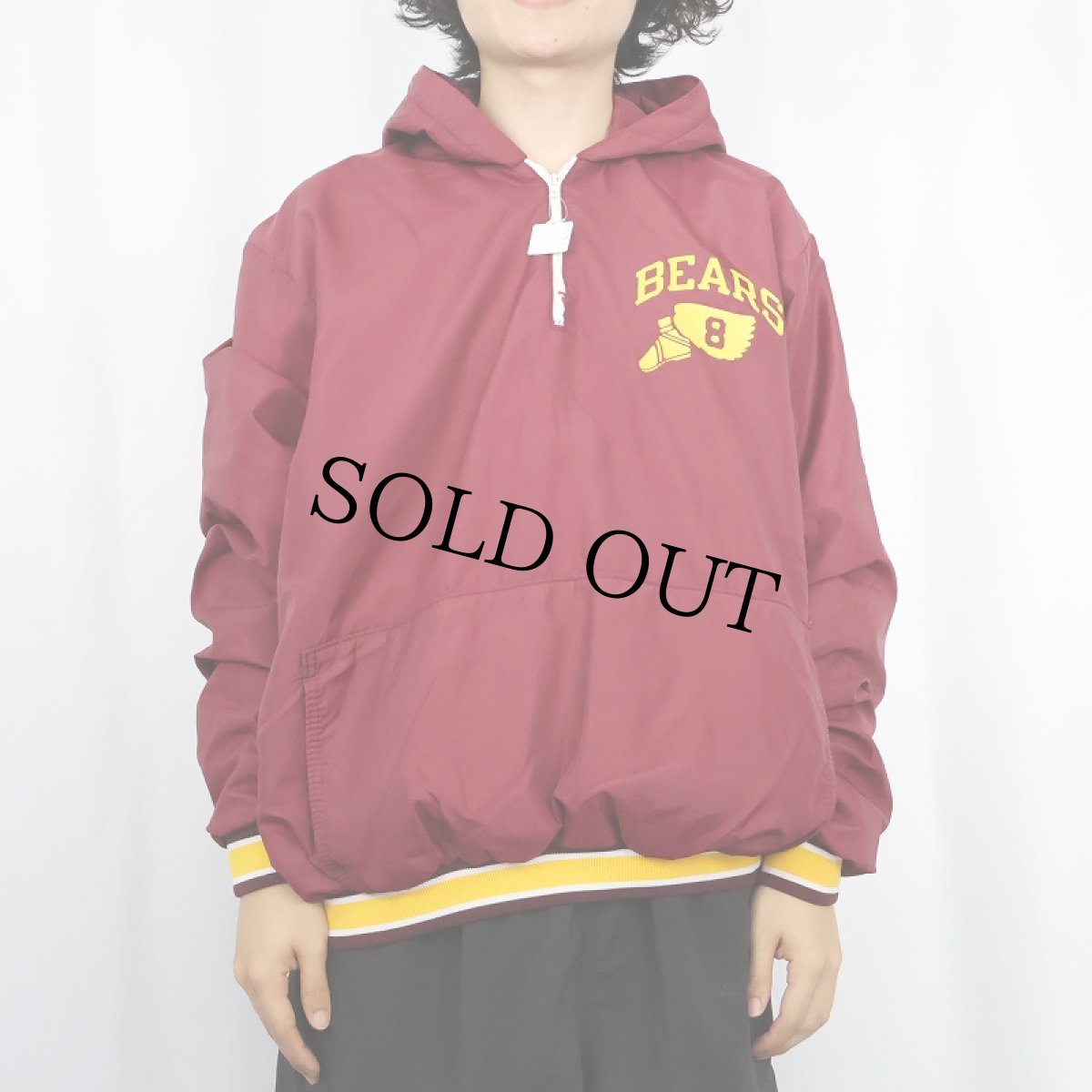 画像3: 80〜90's Champion USA製 青刺繍タグ "BEARS" ウイングフットプリント ハーフジップ ナイロンフーディー L (3)