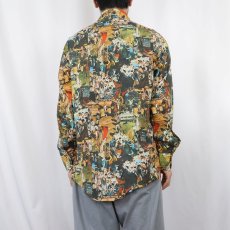画像3: 70's UTEX 総柄 フォトプリントポリエステルシャツ M (3)
