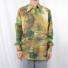 画像2: 70's KENNINGTON "七人の小人" 総柄 ポリエステルシャツ L (2)