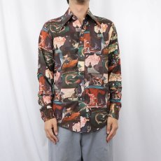 画像2: 70's KENNINGTON "Alice in Wonderland" 総柄 ポリエステルシャツ M (2)