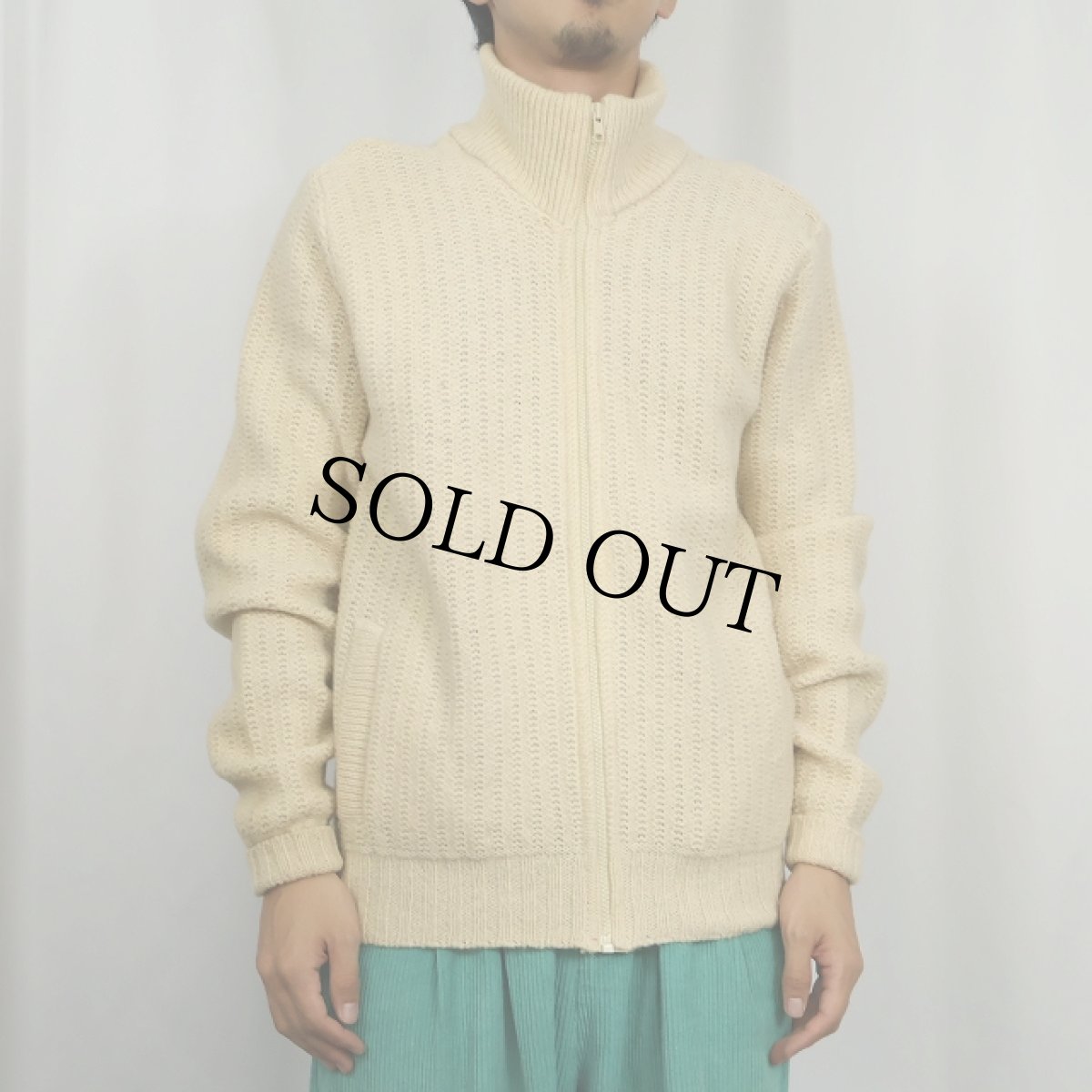 画像2: 80〜90's L.L.Bean USA製 ハイネック ウールニットジップジャケット M (2)