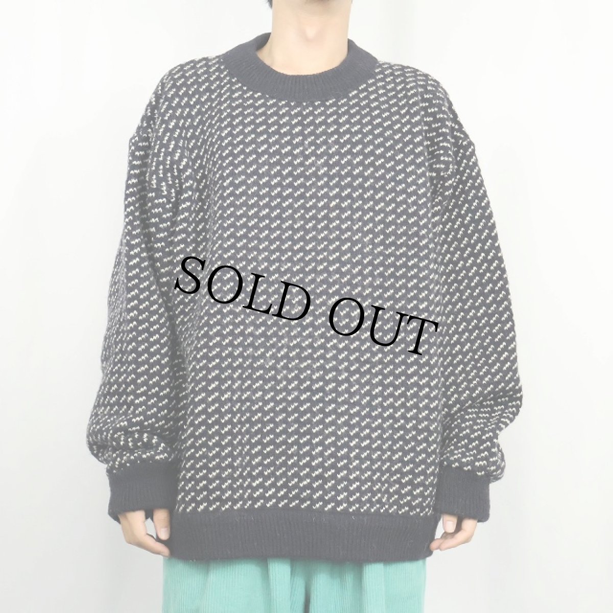 画像2: 80's L.L.Bean NORWAY製 バーズアイ柄 ウールニットセーター NAVY XL (2)