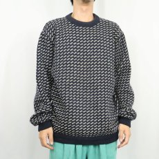 画像2: 80's L.L.Bean NORWAY製 バーズアイ柄 ウールニットセーター NAVY L (2)