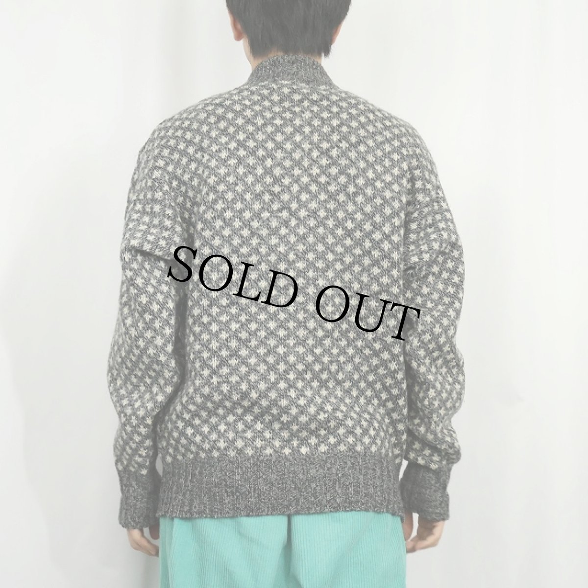 画像3: 80〜90's Eddie Bauer USA製 バーズアイ柄 ヘンリーネック ウールニットセーター M (3)