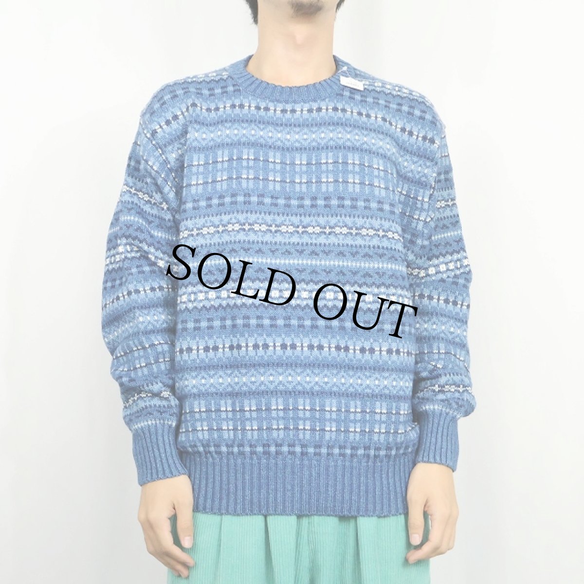 画像2: フェアアイル柄 インディゴコットンニットセーター (2)