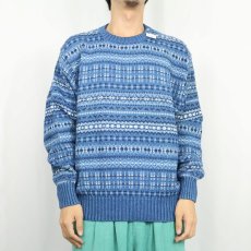 画像2: フェアアイル柄 インディゴコットンニットセーター (2)