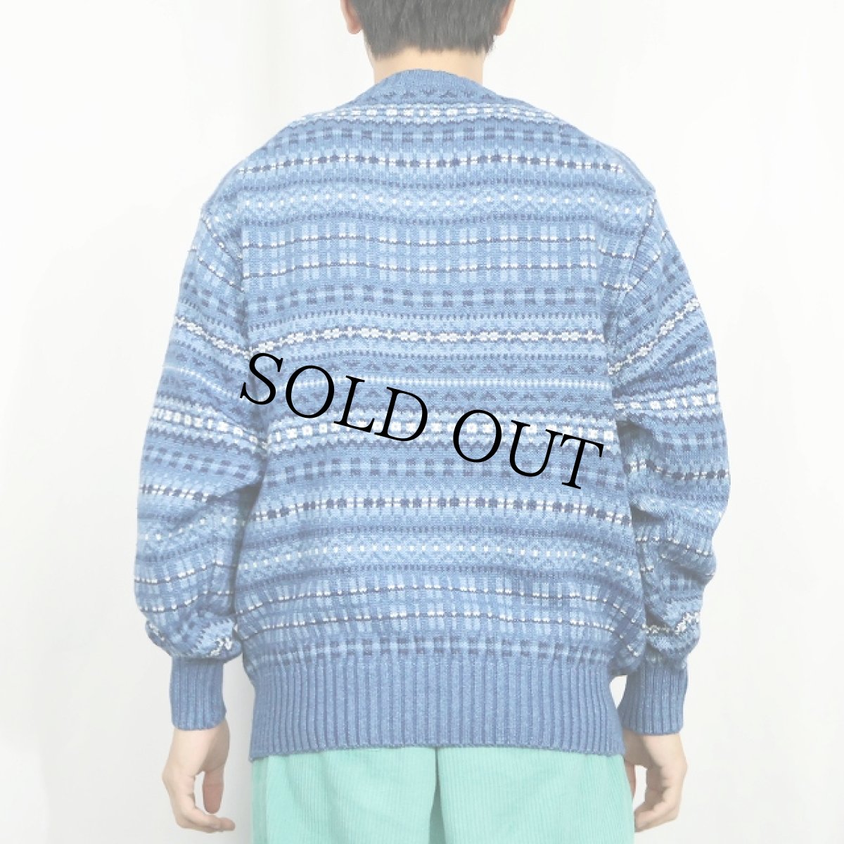 画像3: フェアアイル柄 インディゴコットンニットセーター (3)