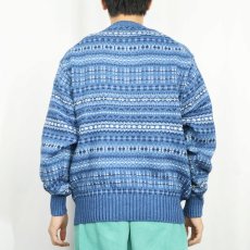 画像3: フェアアイル柄 インディゴコットンニットセーター (3)