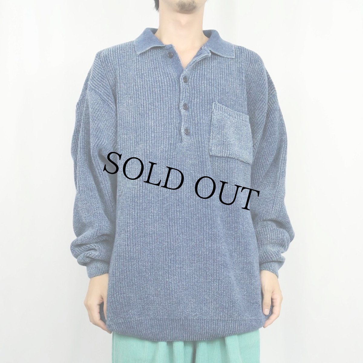 画像4: THE TERRITORY AHEAD USA製 ハーフボタン インディゴコットンニットセーター ２X (4)