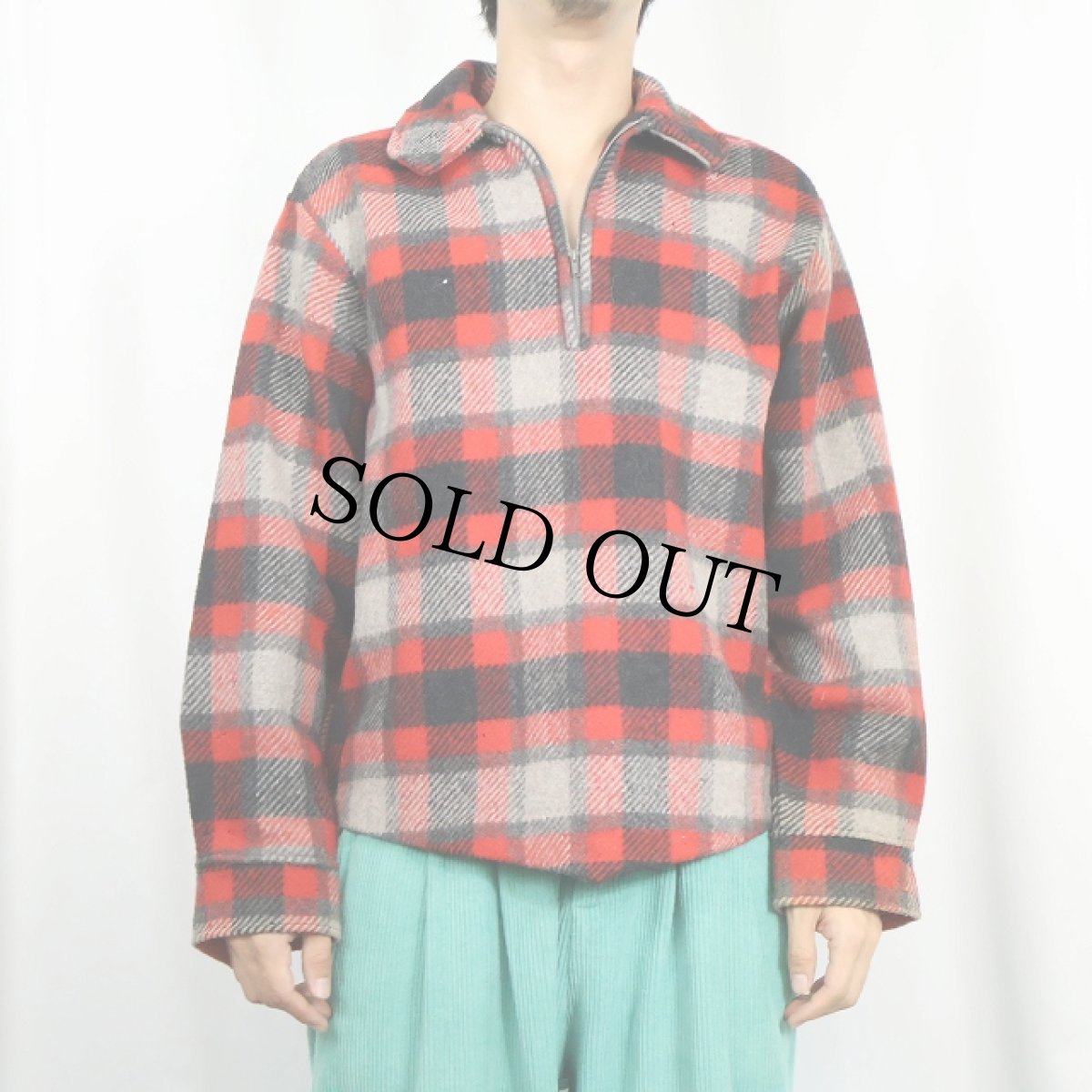 画像2: 60's〜 Redwood & Ross チェック柄 ハーフジップ ウールジャケット S (2)