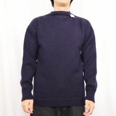 画像2: VINTAGE ウール ガンジーニットセーター NAVY (2)