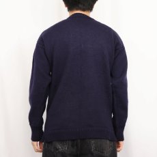画像3: VINTAGE ウール ガンジーニットセーター NAVY (3)