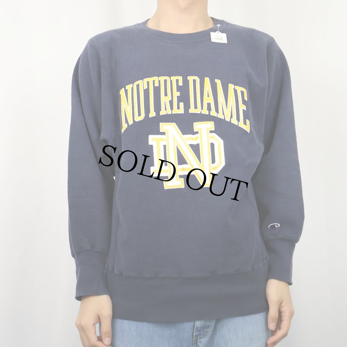 画像2: 90's Champion REVERSE WEAVE "NOTRE DAME" プリントスウェット NAVY (2)