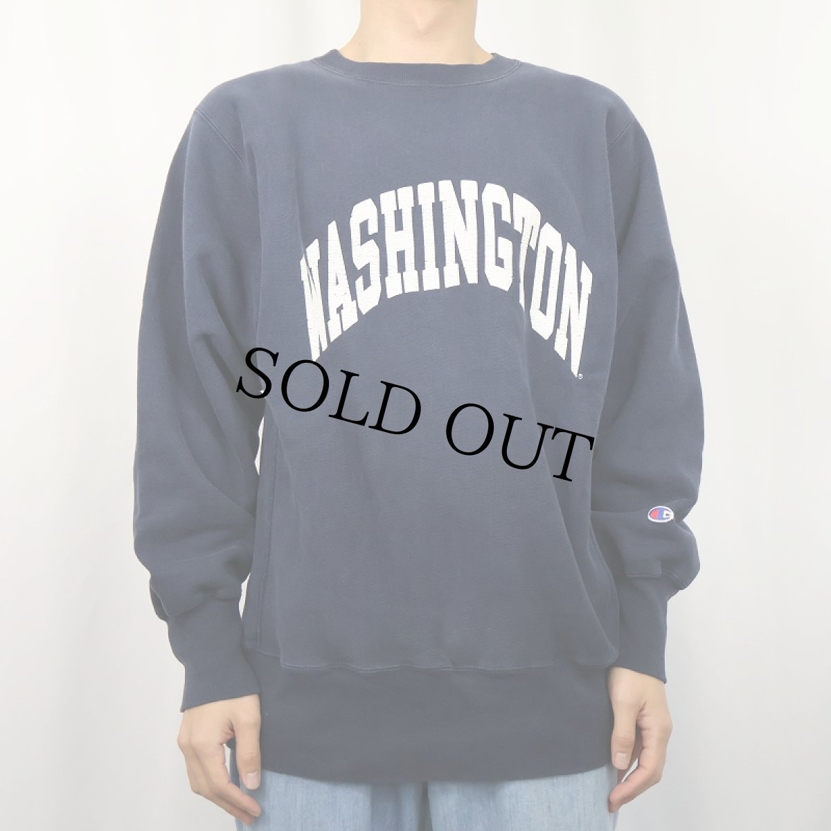 画像2: 90's Champion REVERSE WEAVE "WASHINGTON" プリントスウェット NAVY L (2)