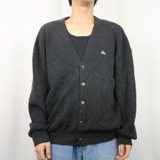 画像2: 90's LACOSTE FRANCE製 ロゴ刺繍 ウールニットカーディガン GRAY SIZE6 (2)
