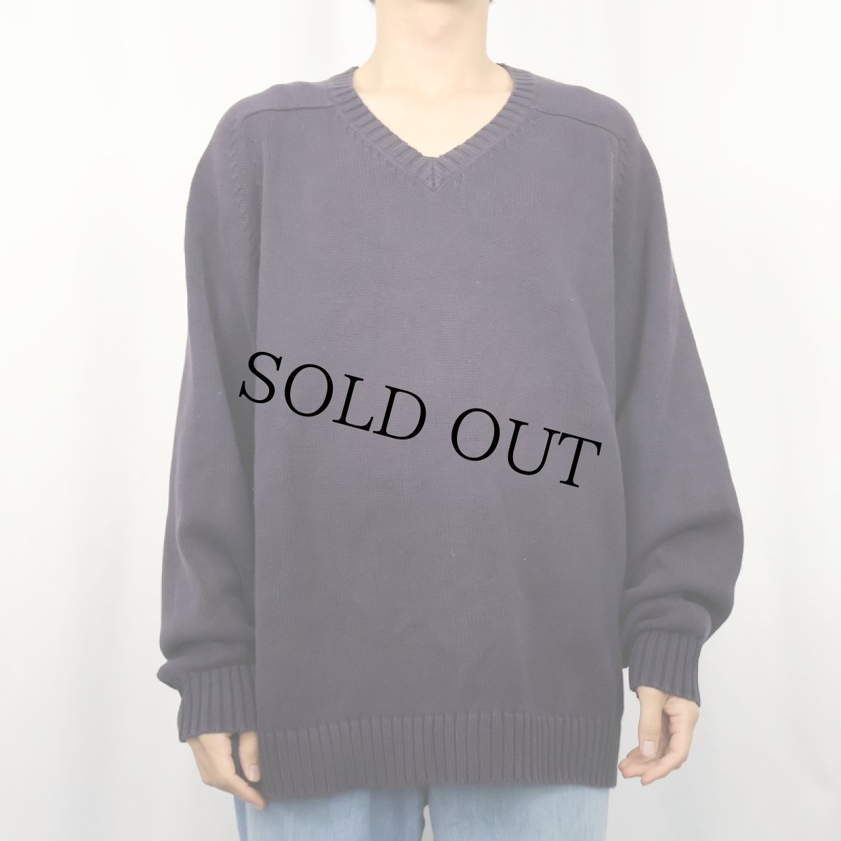 画像2: LANDS' END Vネック コットンニットセーター XL (2)