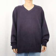 画像2: LANDS' END Vネック コットンニットセーター XL (2)