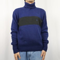 画像2: POLO Ralph Lauren ロゴ刺繡 タートルネック コットンニットセーター NAVY M (2)