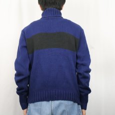 画像3: POLO Ralph Lauren ロゴ刺繡 タートルネック コットンニットセーター NAVY M (3)