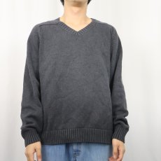 画像2: LANDS' END Vネック コットンニットセーター XL (2)