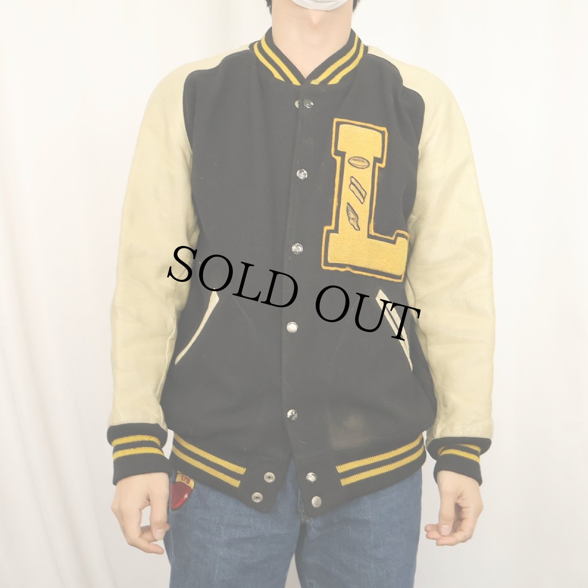 画像2: 70's Quality Knitting Co. ワッペン付き ウール×レザースタジャン (2)