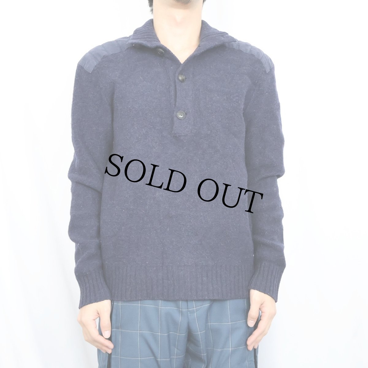 画像2: POLO Ralph Lauren ショルダーパッチ付き ハーフボタン ニットセーター NAVY M (2)