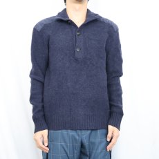 画像2: POLO Ralph Lauren ショルダーパッチ付き ハーフボタン ニットセーター NAVY M (2)