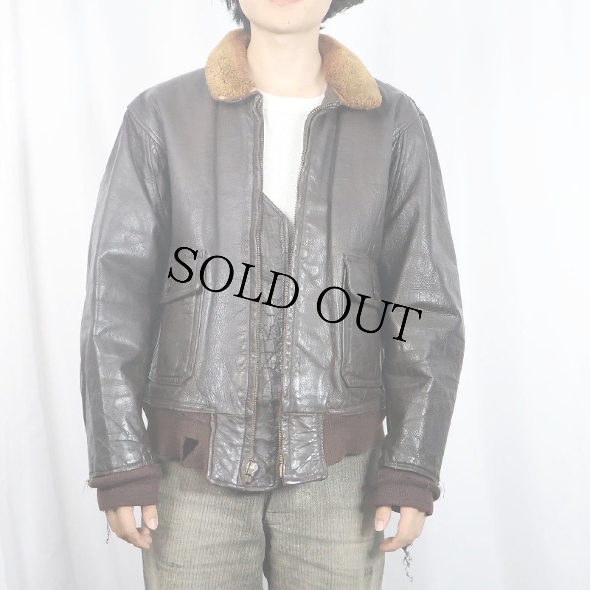 画像2: 60's U.S.NAVY G-1 レザーフライトジャケット SIZE44 (2)