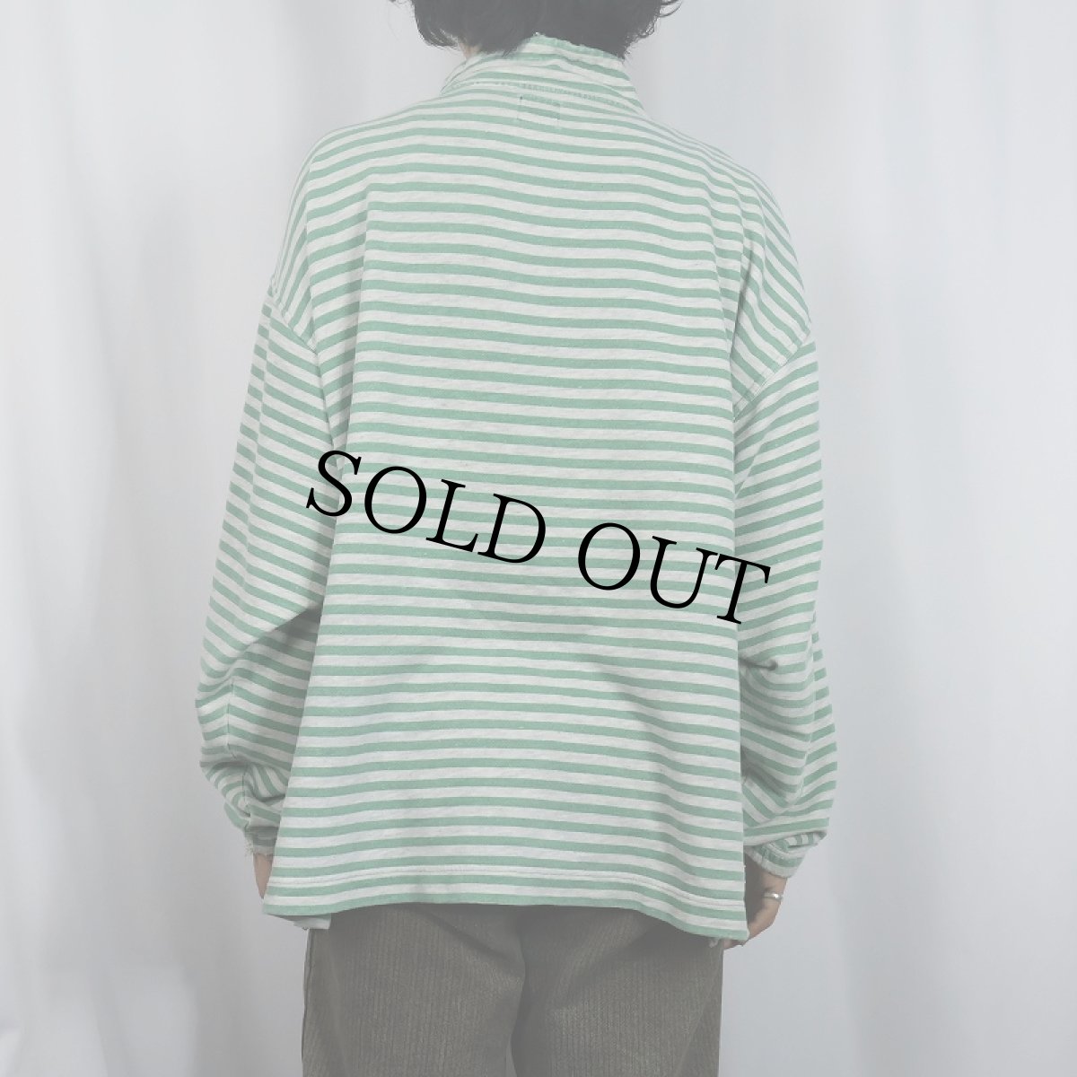 画像3: 90's GAP ボーダー柄 ハイネック ハーフジップスウェット M (3)