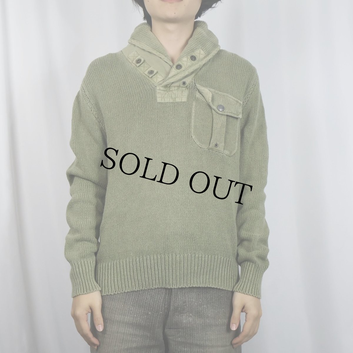 画像2: POLO Ralph Lauren ショールカラー コットン×リネンニットセーター M (2)