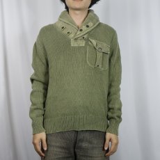 画像2: POLO Ralph Lauren ショールカラー コットン×リネンニットセーター M (2)
