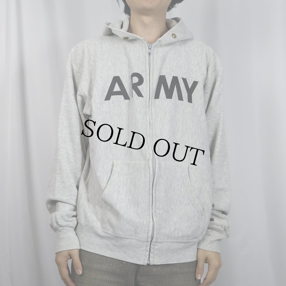 画像2: 90's Champion USA製 "ARMY" プリントスウェットジップパーカー L (2)
