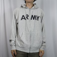 画像2: 90's Champion USA製 "ARMY" プリントスウェットジップパーカー L (2)